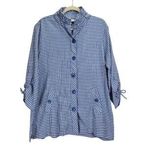 Norm Thompson Blue Gingham Button Up Blouse Shacket Women‎ Large Cottagecore Art